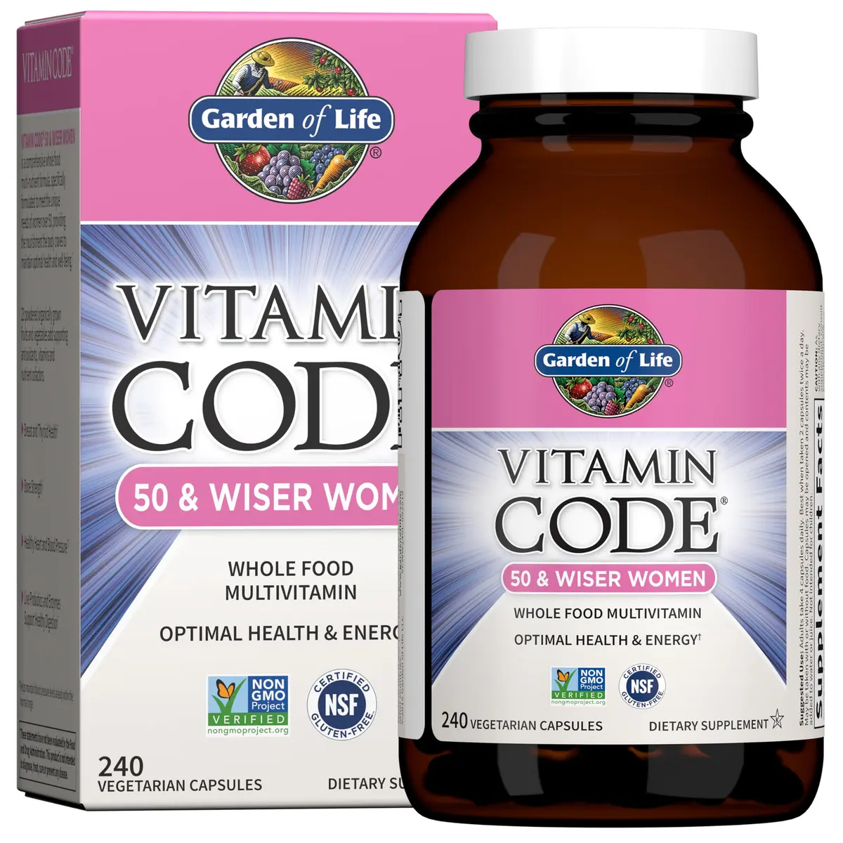 Garden of Life Vitamin Code Women 50 & Wiser Multivitamin 240 Capsules | Whole Food, Non-GMO, Gluten-Free for Women Over 50 - main product image