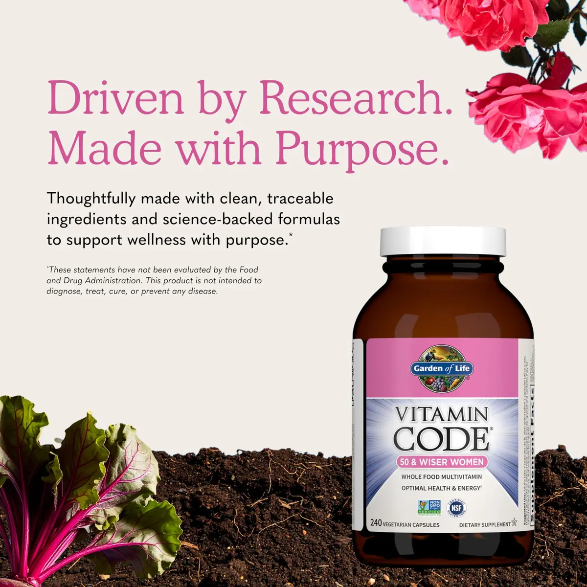 Garden of Life Vitamin Code Women 50 & Wiser Multivitamin 240 Capsules | Whole Food, Non-GMO, Gluten-Free for Women Over 50 - view 6