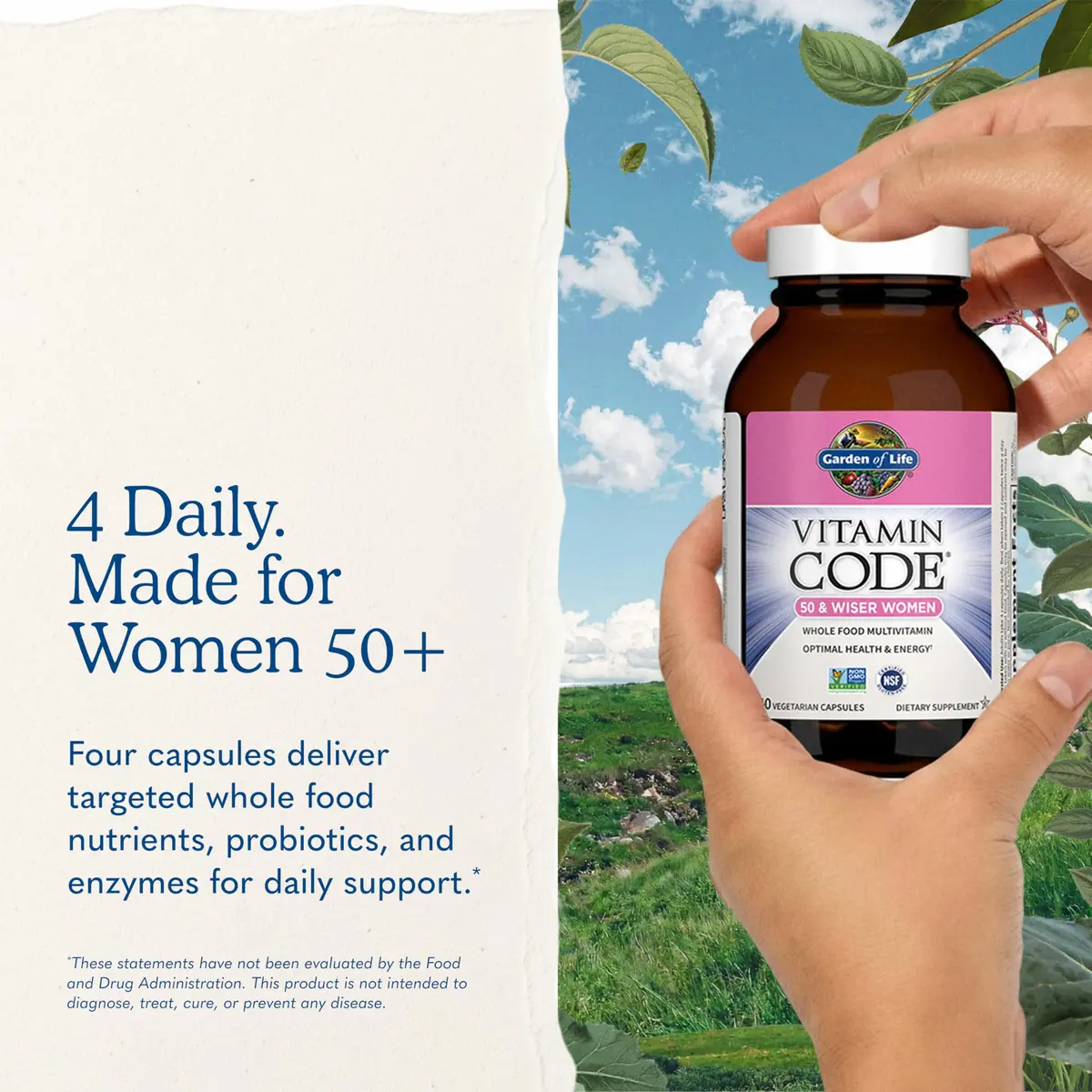 Garden of Life Vitamin Code Women 50 & Wiser Multivitamin 240 Capsules | Whole Food, Non-GMO, Gluten-Free for Women Over 50 - view 7
