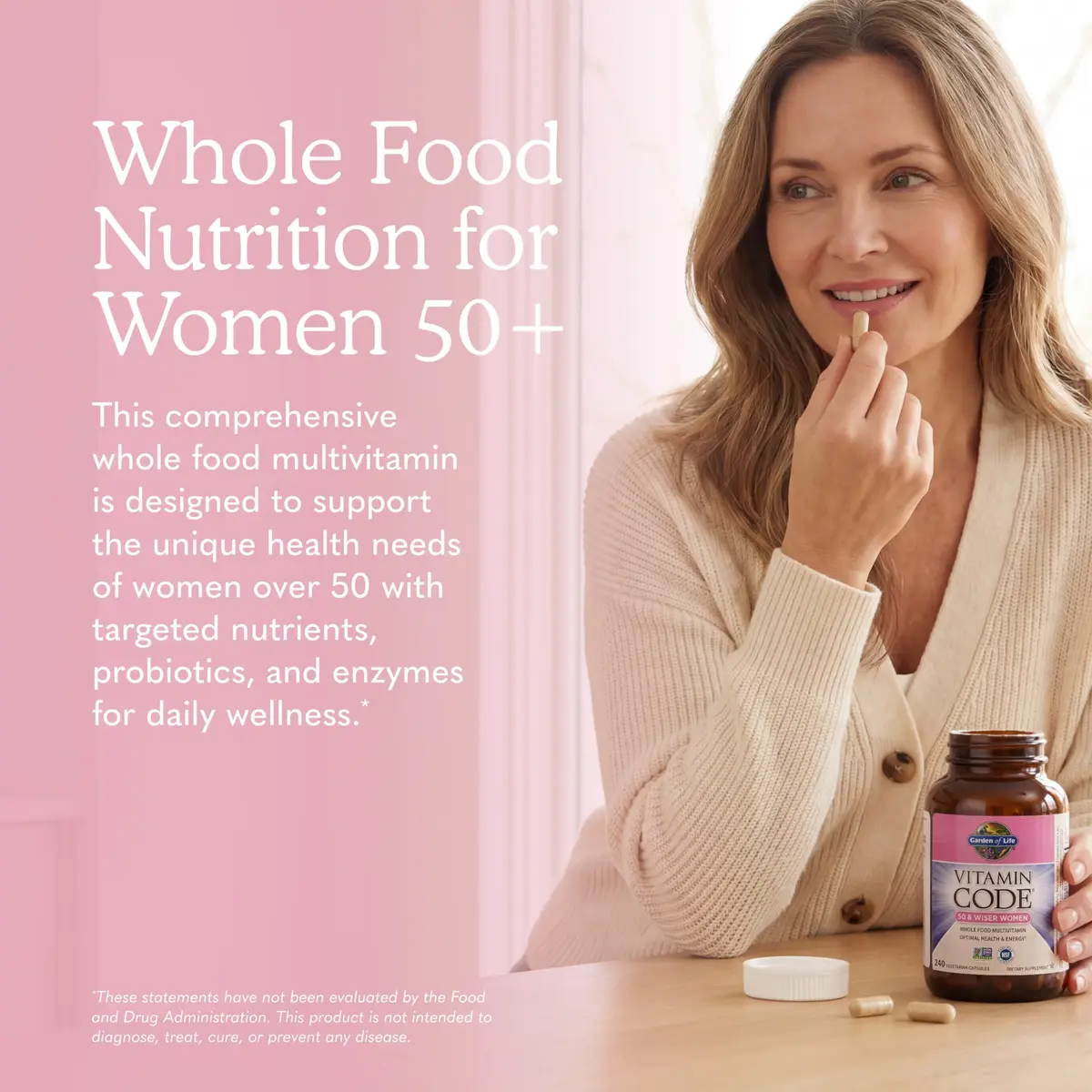 Garden of Life Vitamin Code Women 50 & Wiser Multivitamin 240 Capsules | Whole Food, Non-GMO, Gluten-Free for Women Over 50 - view 2