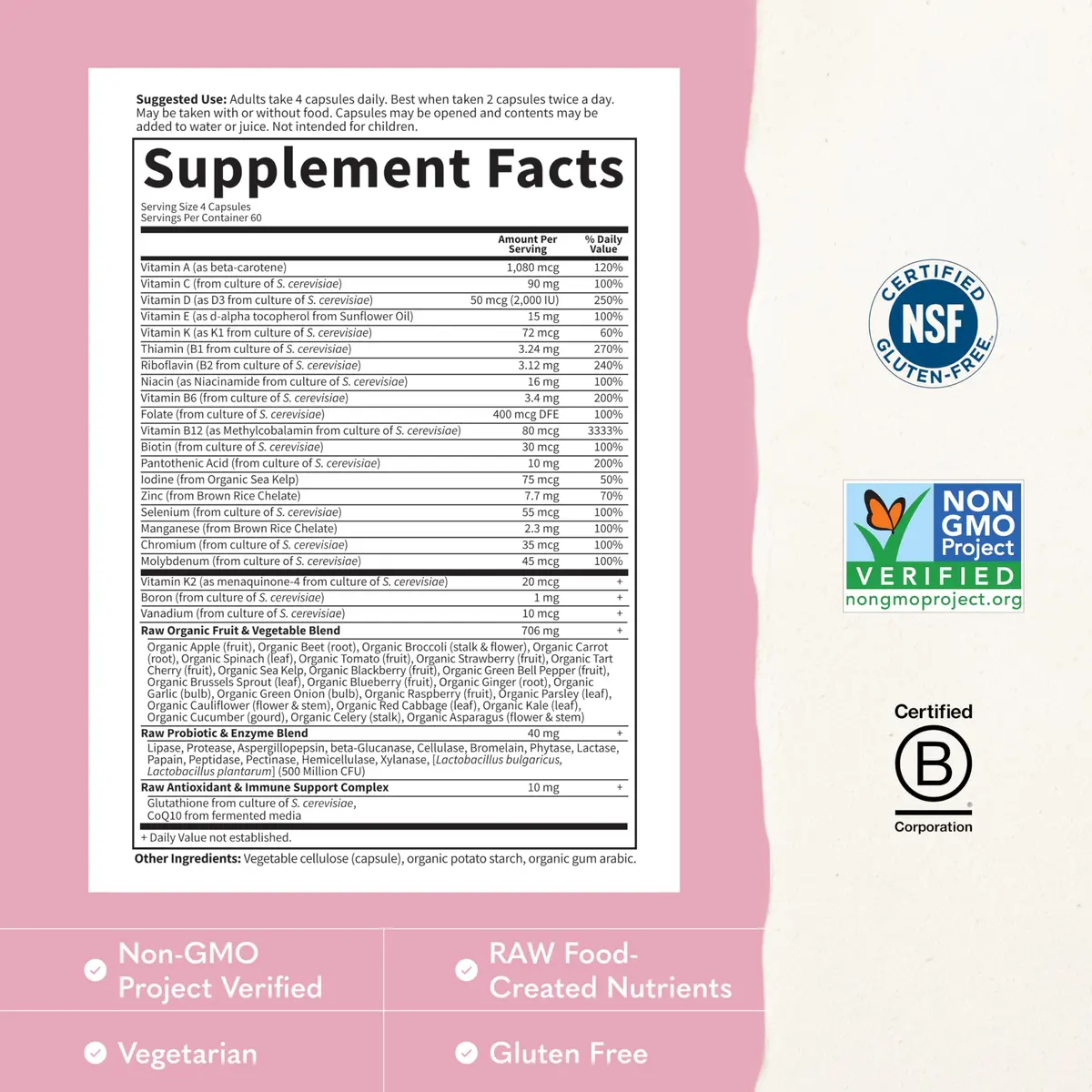 Garden of Life Vitamin Code Women 50 & Wiser Multivitamin 240 Capsules | Whole Food, Non-GMO, Gluten-Free for Women Over 50 - view 3
