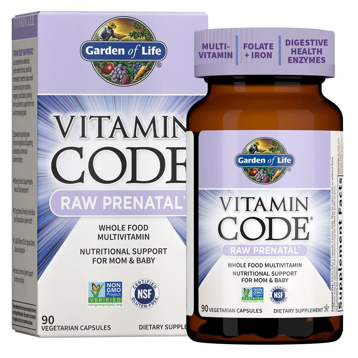 Garden of Life Vitamin Code Raw Prenatal Multivitamin for Women with Iron, Folate, Probiotics & Whole Food Nutrients | Immune & Energy Support - main product image