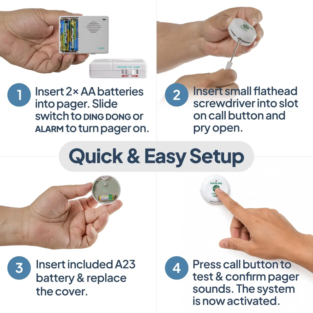 Smart Caregiver Pager System with 2 Call Buttons & Wearable Pager | 245 g (8.6 oz) | Wireless Fall Prevention Alert - view 4
