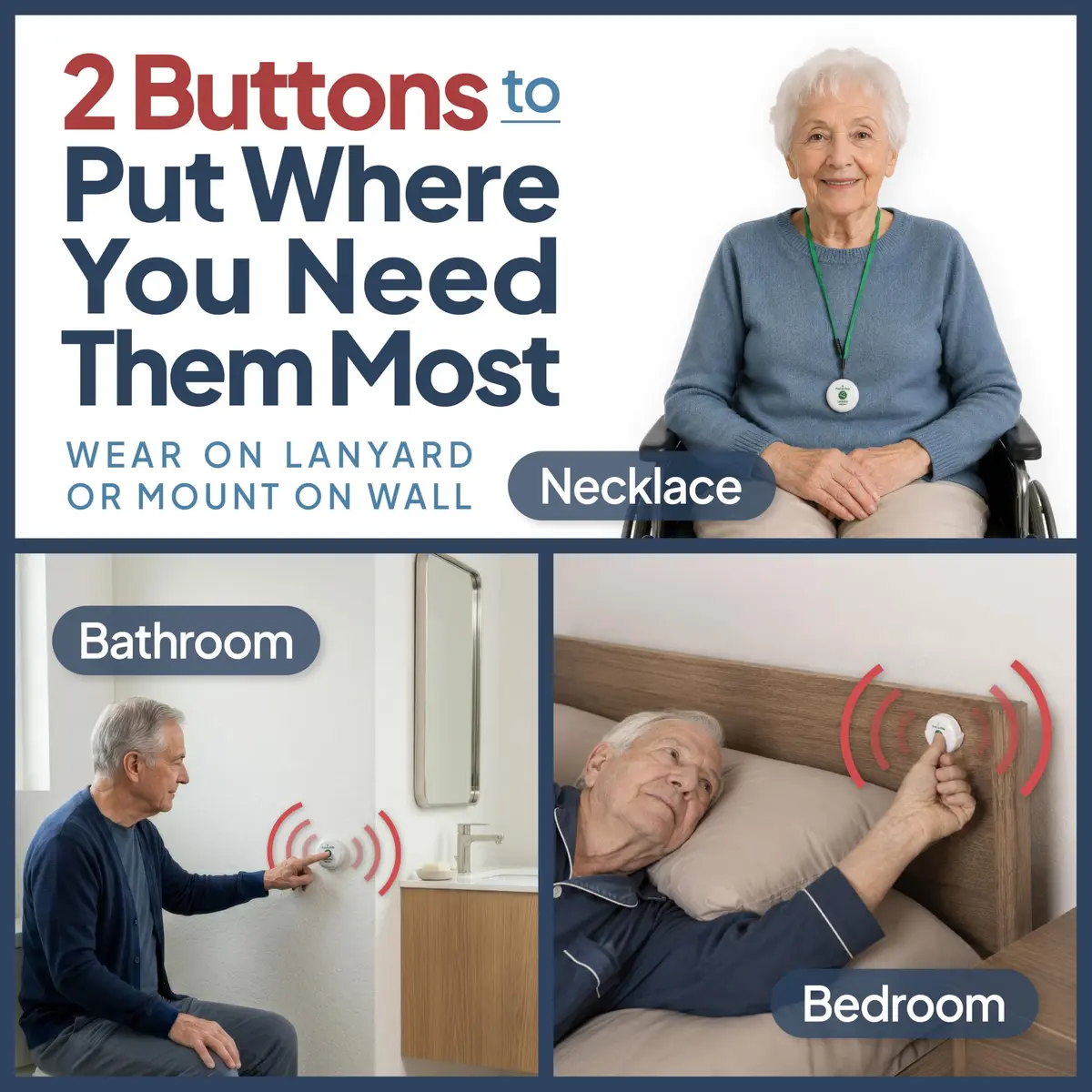 Smart Caregiver Pager System with 2 Call Buttons & Wearable Pager | 245 g (8.6 oz) | Wireless Fall Prevention Alert - view 5
