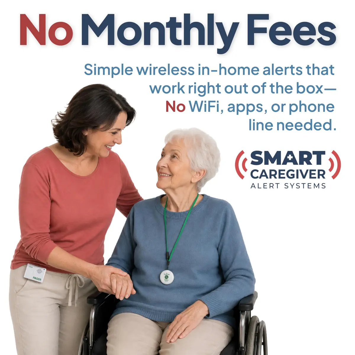 Smart Caregiver Pager System with 2 Call Buttons & Wearable Pager | 245 g (8.6 oz) | Wireless Fall Prevention Alert - view 6