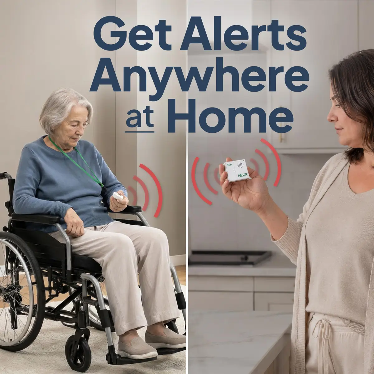 Smart Caregiver Pager System with 2 Call Buttons & Wearable Pager | 245 g (8.6 oz) | Wireless Fall Prevention Alert - view 2