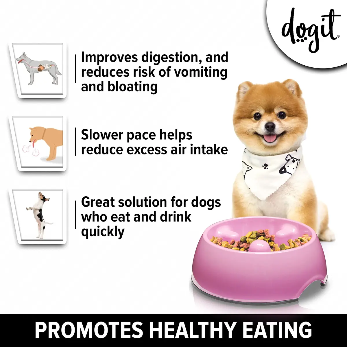 Dogit Dog Bowl Slow Feeder Pink Small | Anti-Gulping Pet Dish for Dogs - view 2
