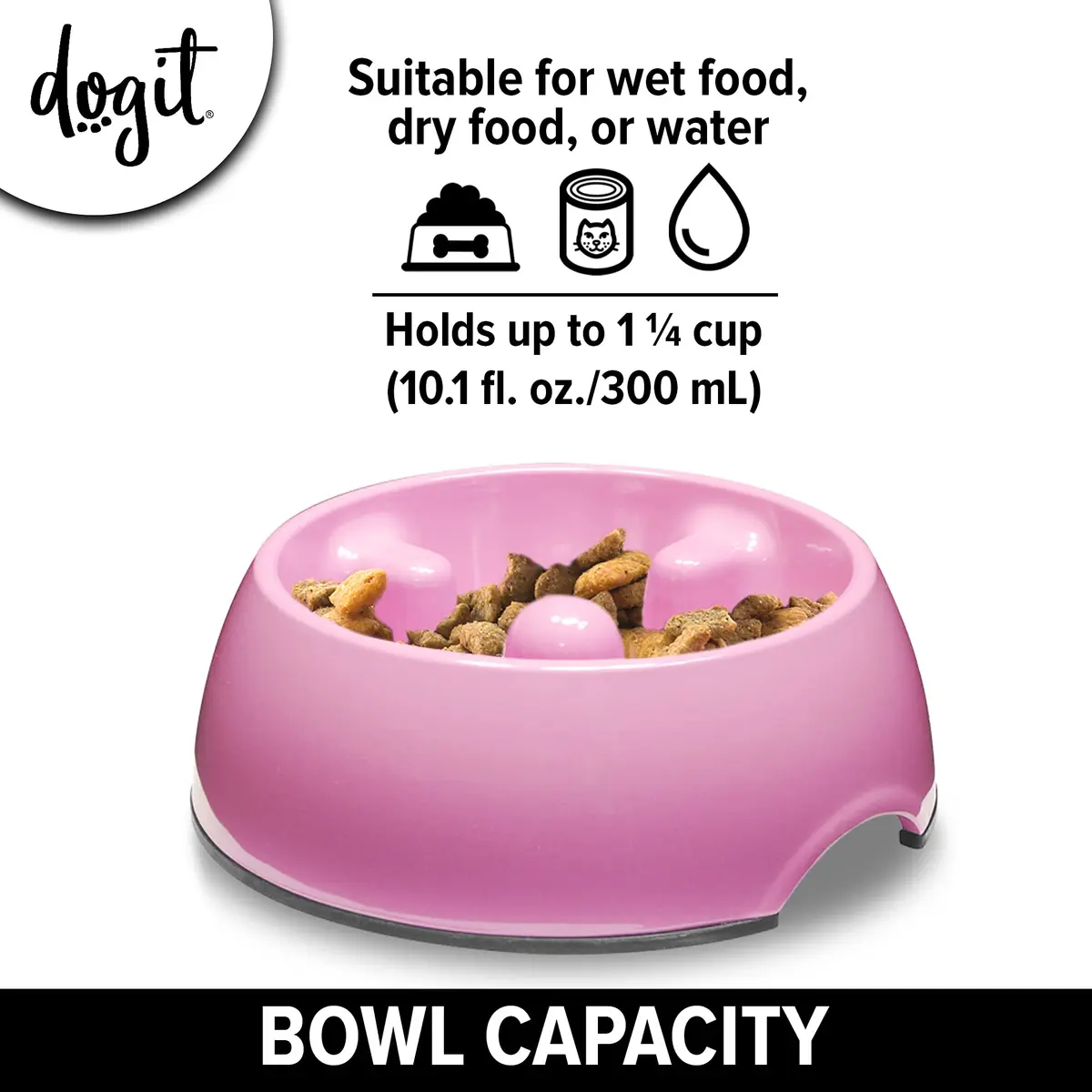 Dogit Dog Bowl Slow Feeder Pink Small | Anti-Gulping Pet Dish for Dogs - view 3