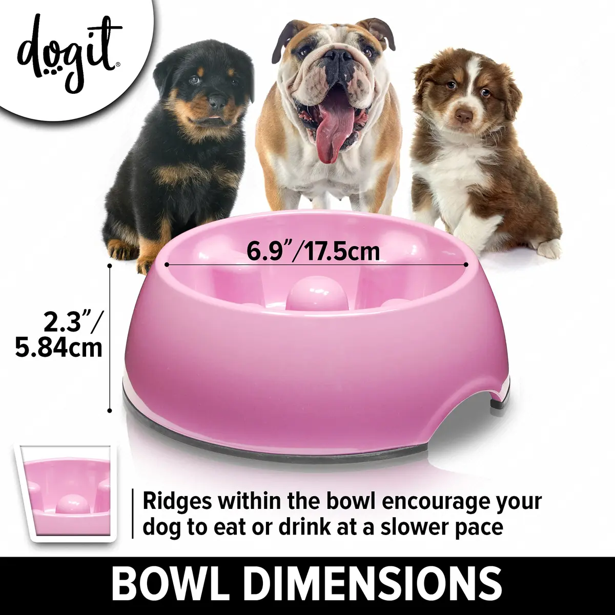 Dogit Dog Bowl Slow Feeder Pink Small | Anti-Gulping Pet Dish for Dogs - view 4