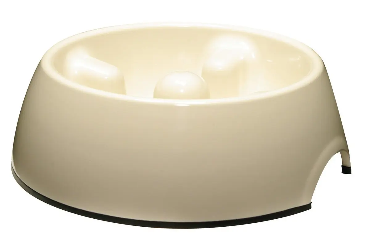 Dogit Dog Bowl Slow Feeder for Wet or Dry Dog Food | Anti-Gulping, White, S - main product image