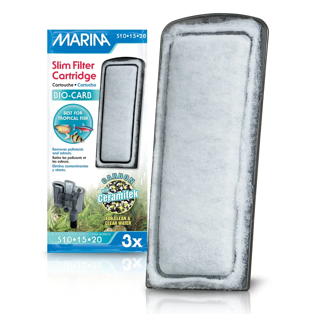 Marina Slim Filter Bio-Carb 3 Pack | Activated Carbon & Ceramitek for Aquarium Water (100-120c) - main product image