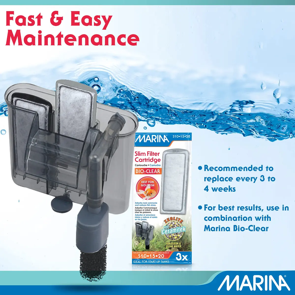Marina Slim Filter Bio-Carb 3 Pack | Activated Carbon & Ceramitek for Aquarium Water (100-120c) - view 5