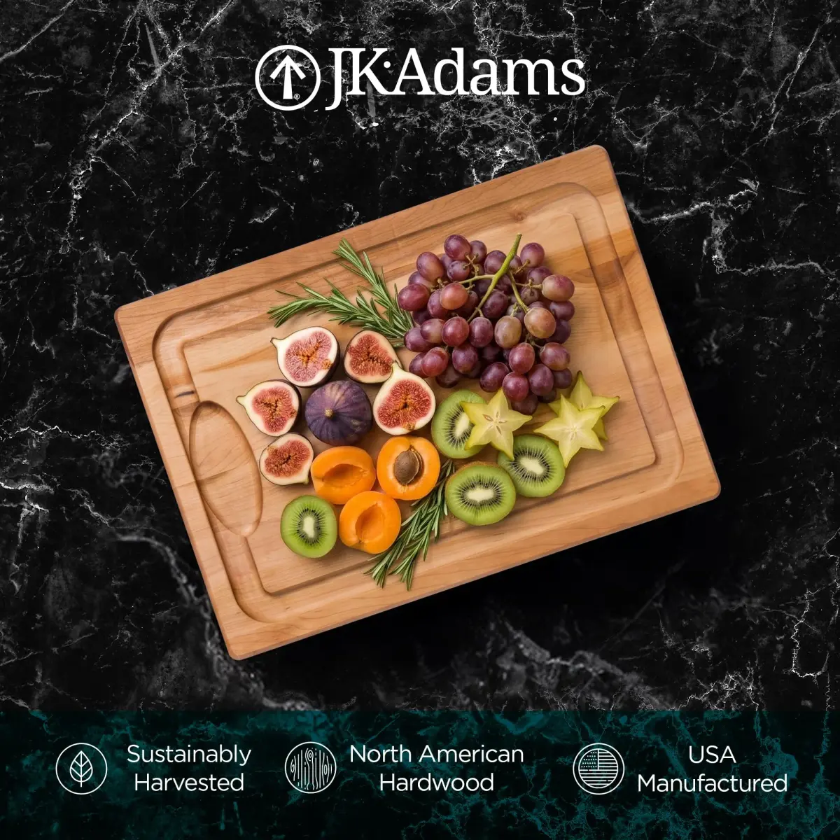J.K. Adams Farmhouse Maple Carving Board with Juice Groove, 50.8cm x 35.5cm x 1.9cm | Premium Hardwood Craftsmanship for Everyday Use - view 2