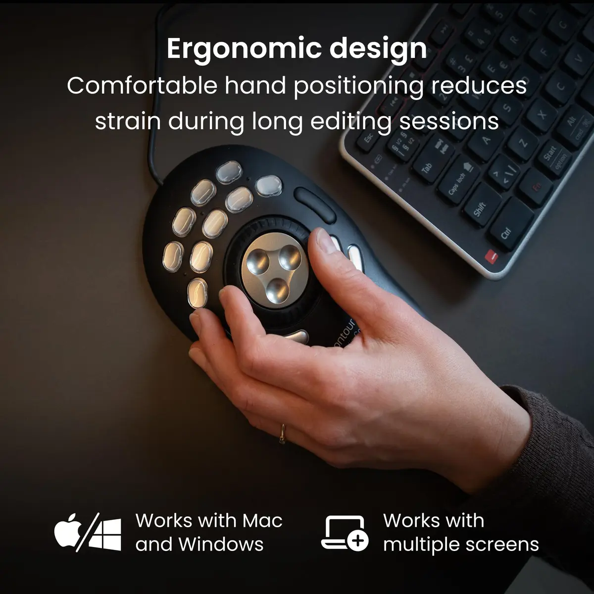 Contour ShuttlePRO v2 Multimedia Controller with Jog Wheel & 15 Programmable Buttons | Black, 13.1cm (5.16in) x 24.5cm (9.65in) x 5.2cm (2.05in) - view 5