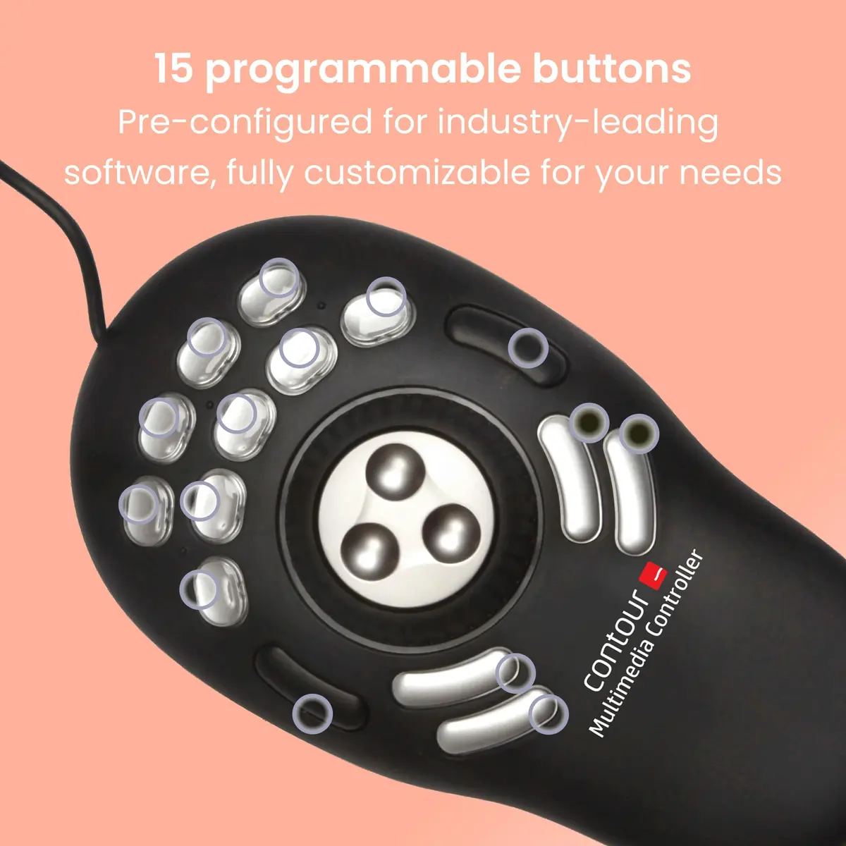 Contour ShuttlePRO v2 Multimedia Controller with Jog Wheel & 15 Programmable Buttons | Black, 13.1cm (5.16in) x 24.5cm (9.65in) x 5.2cm (2.05in) - view 7