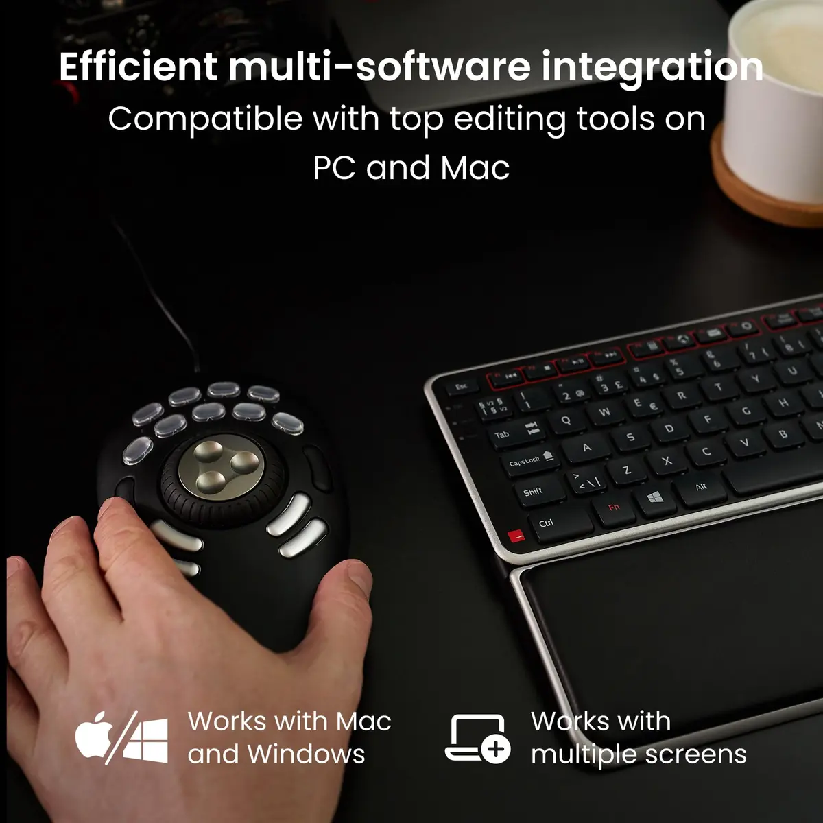 Contour ShuttlePRO v2 Multimedia Controller with Jog Wheel & 15 Programmable Buttons | Black, 13.1cm (5.16in) x 24.5cm (9.65in) x 5.2cm (2.05in) - view 4