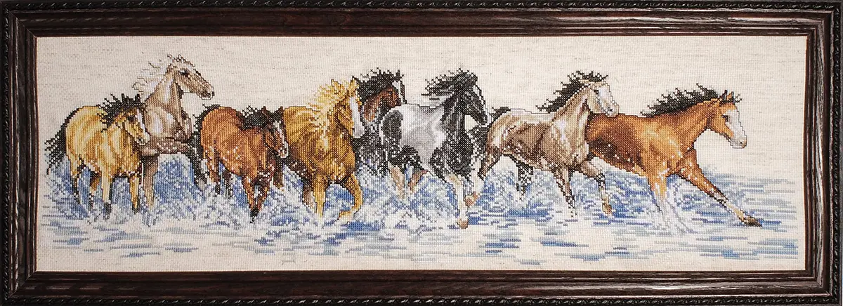 Design Works Crafts Splashdown Horses Counted Cross Stitch Kit 8" x 22" (20.3cm x 55.9cm) | Beginner-Friendly Stamped Pattern - main product image