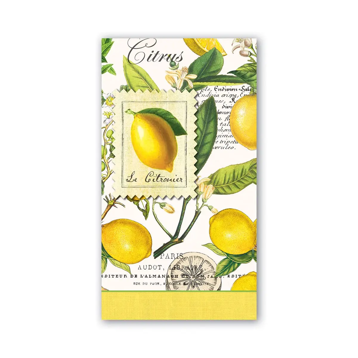 Michel Design Works Lemon Basil Hostess Napkins 20 cm (4.375 X 7.875 inches) | Triple-Ply Paper for Parties - main product image