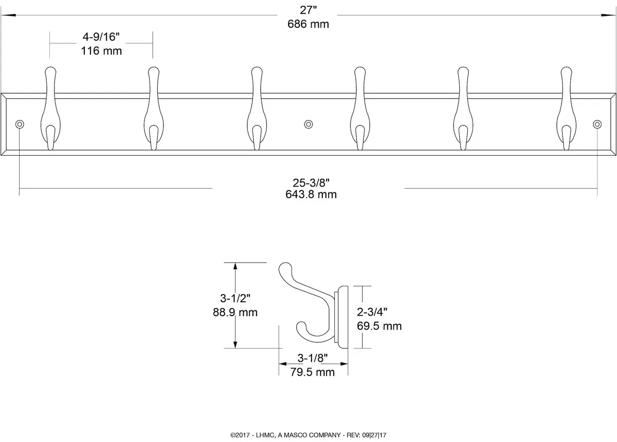 Franklin Brass Heavy Duty Coat Rack 27" Wall Mount Pure White with 6 Hooks | Versatile Home Organizer - view 6