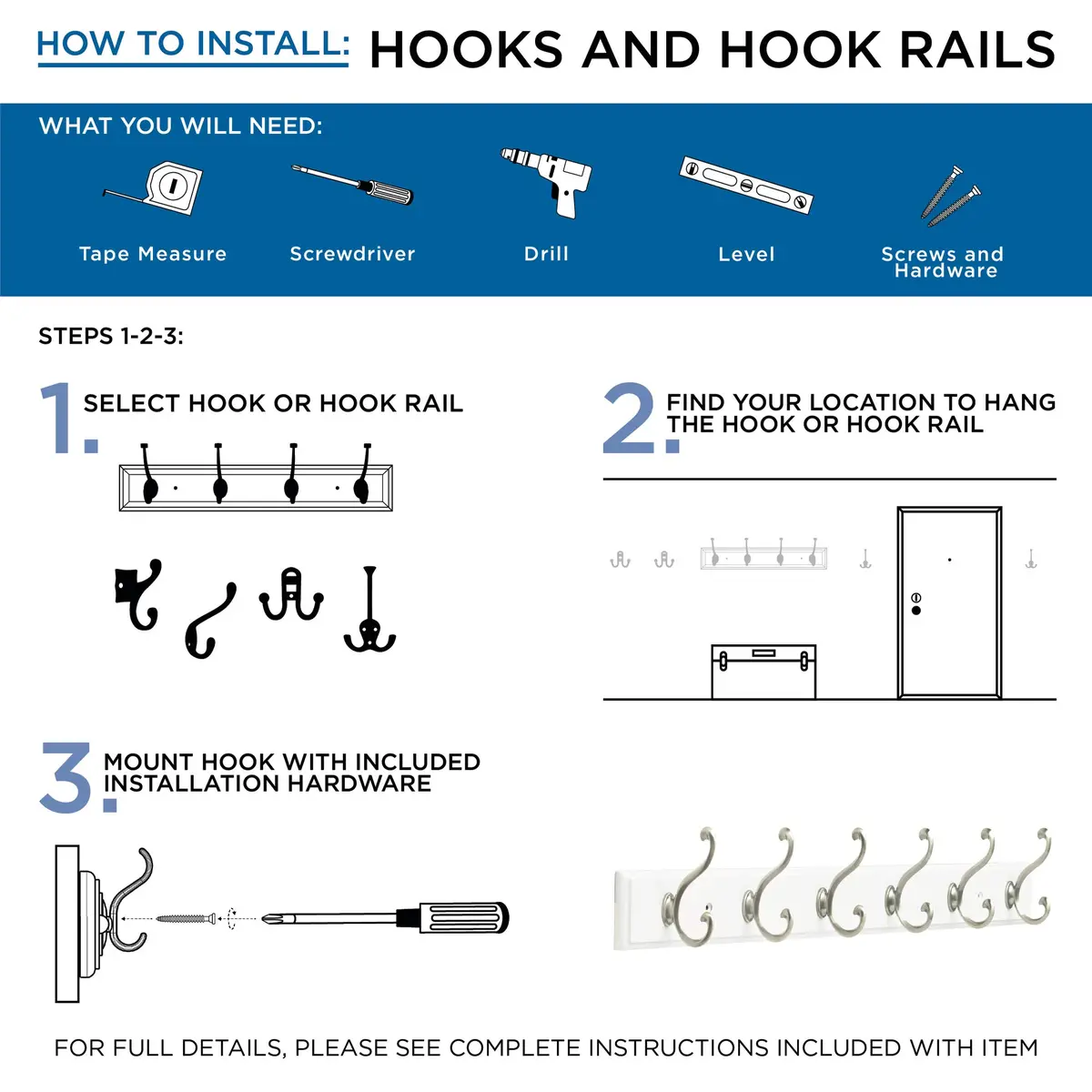 Franklin Brass Heavy Duty Coat Rack 27" Wall Mount Pure White with 6 Hooks | Versatile Home Organizer - view 2