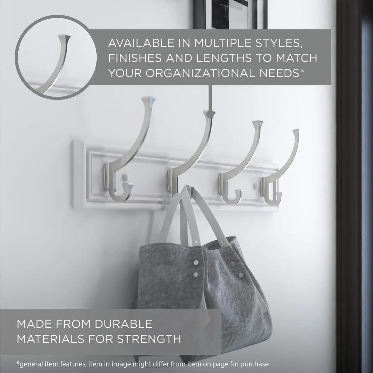 Franklin Brass Heavy Duty Coat Rack 27" Wall Mount Pure White with 6 Hooks | Versatile Home Organizer - view 4