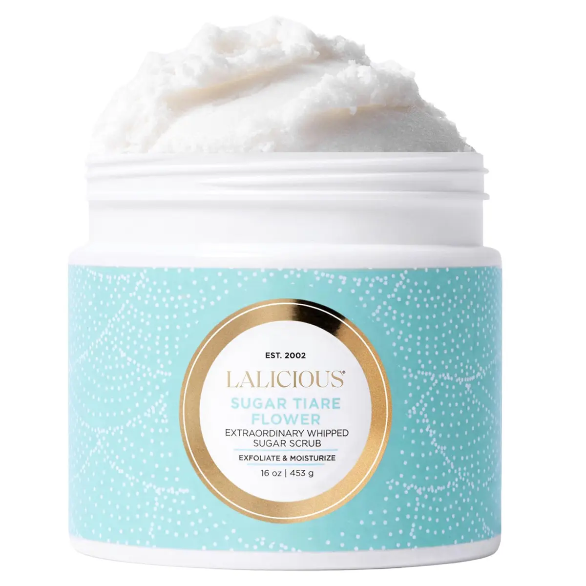 LALICIOUS Sugar Tiare Flower Exfoliating Body Scrub 16oz | Moisturizing Whipped Exfoliator for Sensitive Skin - main product image