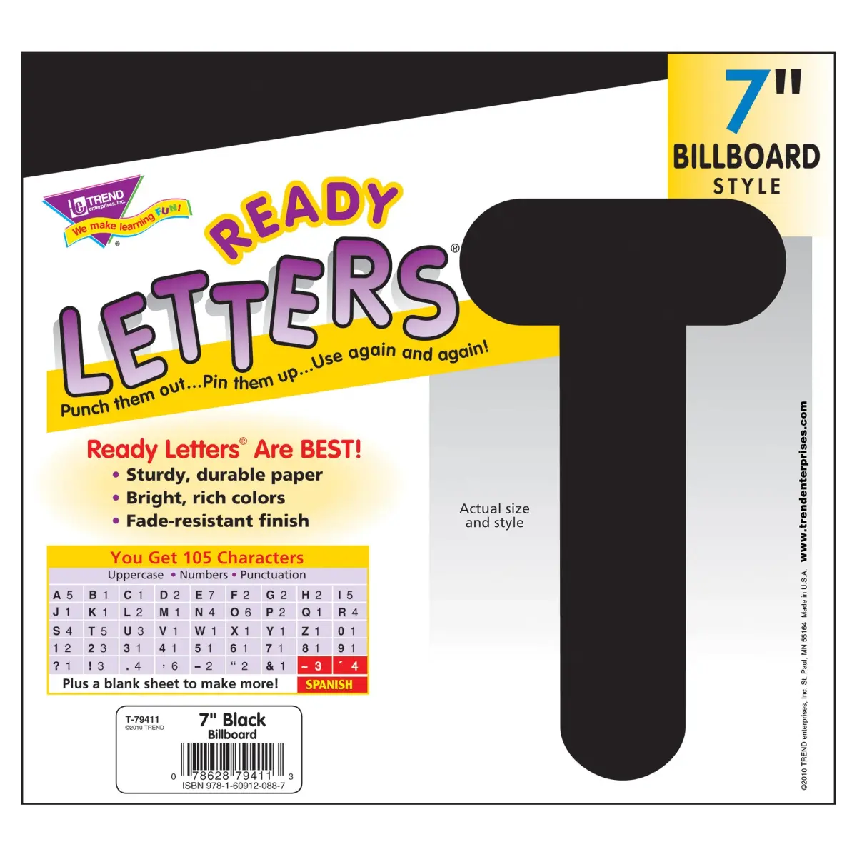 Trend Enterprises Black 7-Inch Uppercase Letters | 105-Piece Bulletin Board Decor Set - view 3