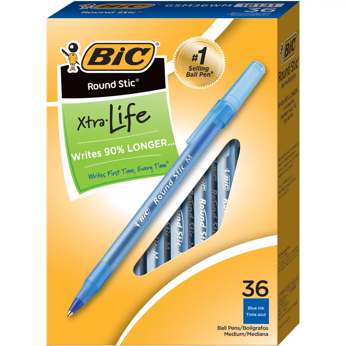 BIC Round Stic Xtra Life Blue Ballpoint Pens, Medium Point 1.0mm, 36-Count Pack | Smooth Ink Flow for Daily Writing - main product image