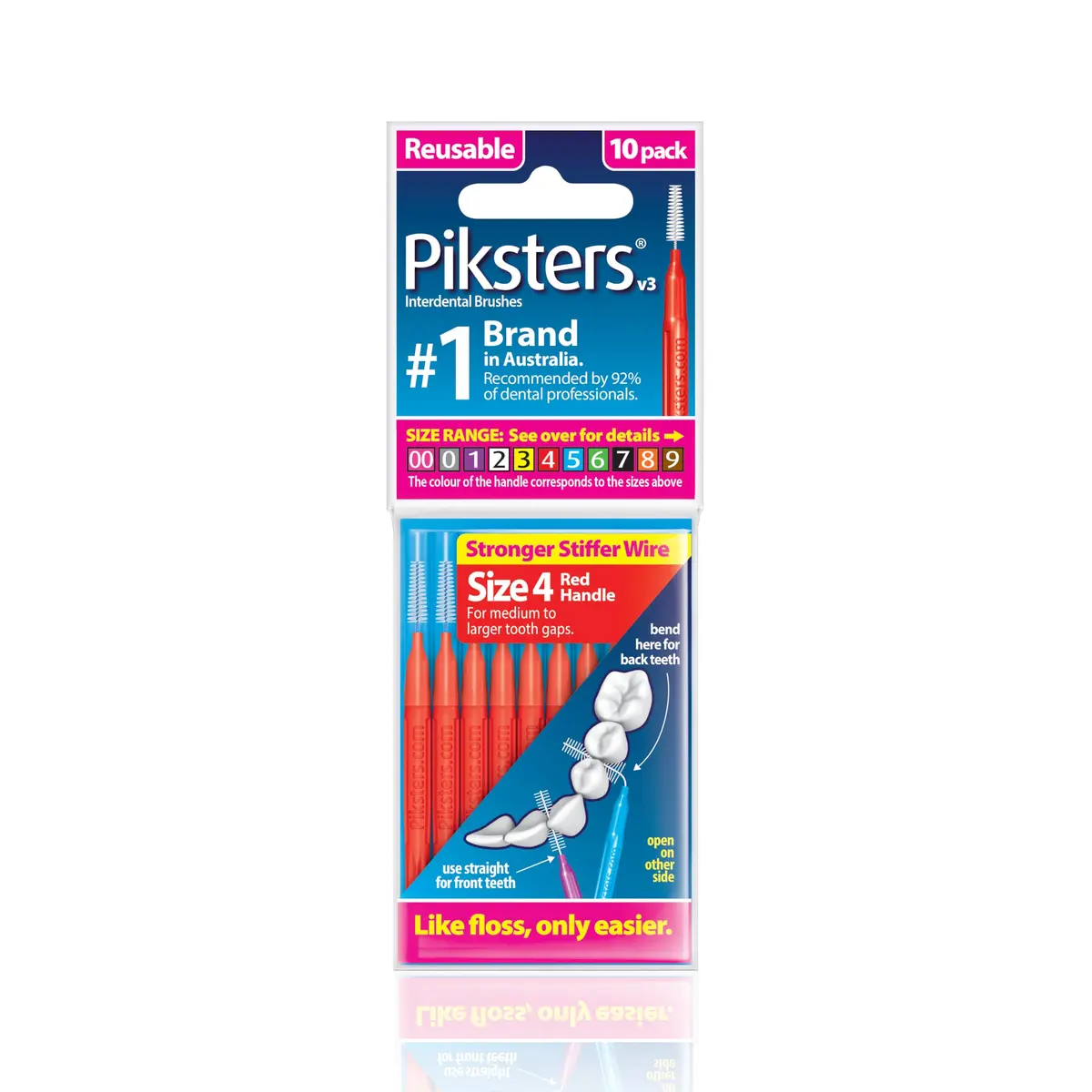 Piksters Interdental Brush Size 4 Red 10 Pack | Bristles Clean Between Teeth Effectively - main product image