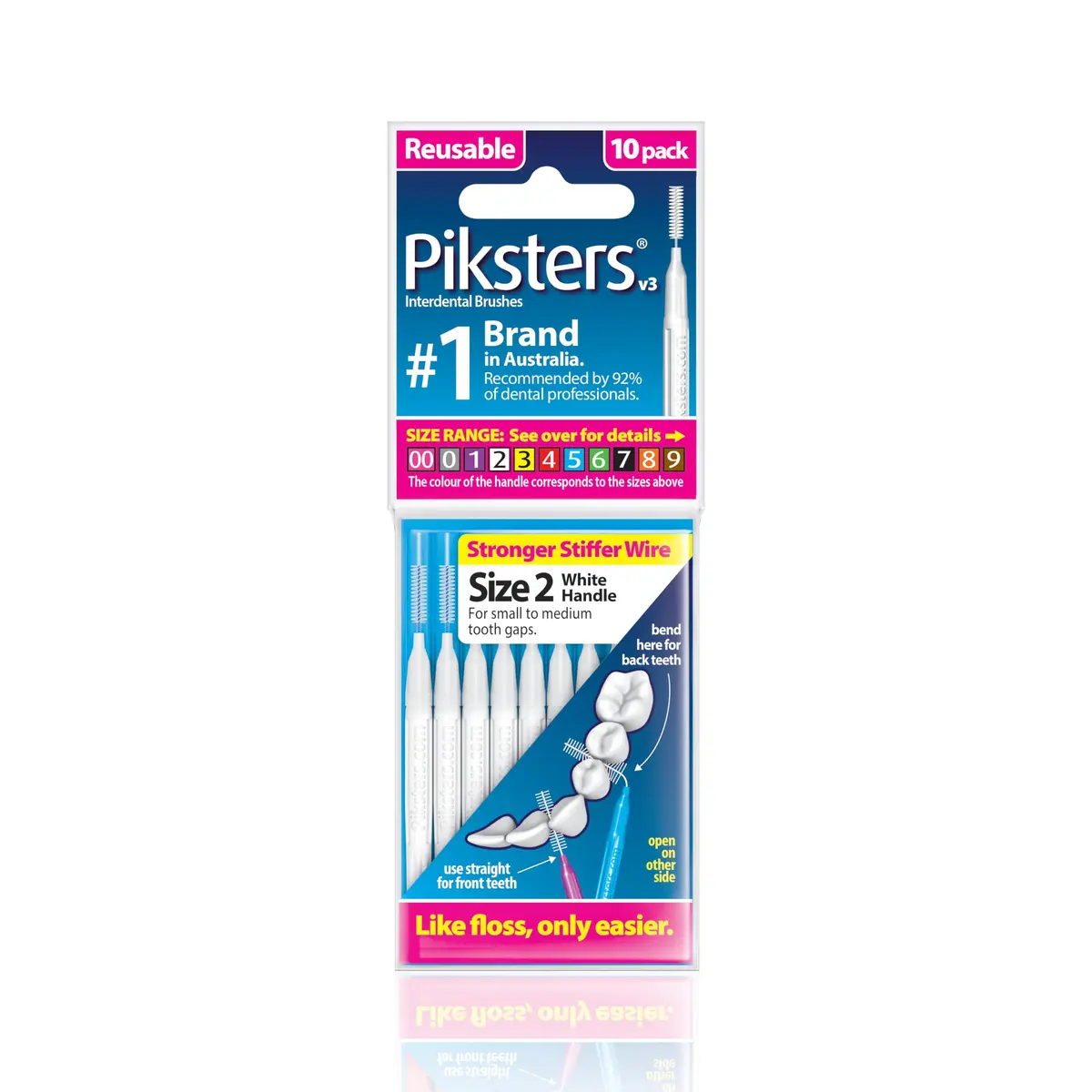 Piksters Interdental Brush Size 2 White 10 Pack | Reusable Plastic-Coated Wire for Daily Oral Hygiene - main product image