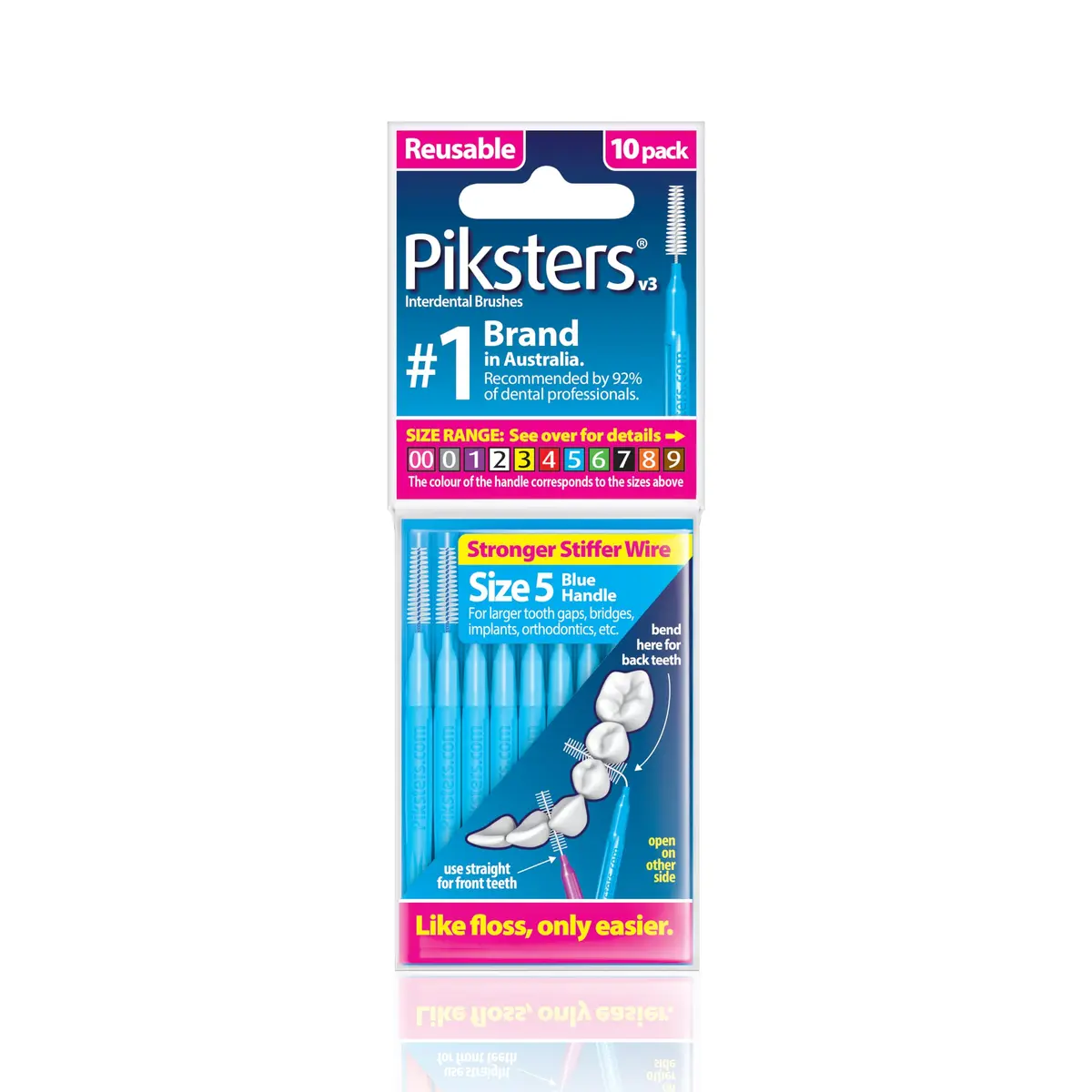 Piksters Blue Interdental Brush Size 5 (10 Count) | Cleans Large Gaps, Reusable - main product image