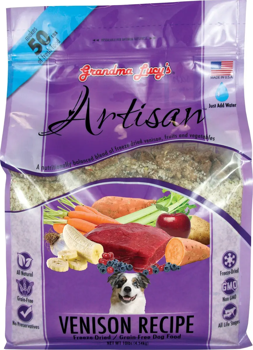 Grandma Lucy's Artisan Dog Food, Grain Free & Freeze-Dried Venison 10Lb | Natural, All Life Stages - main product image