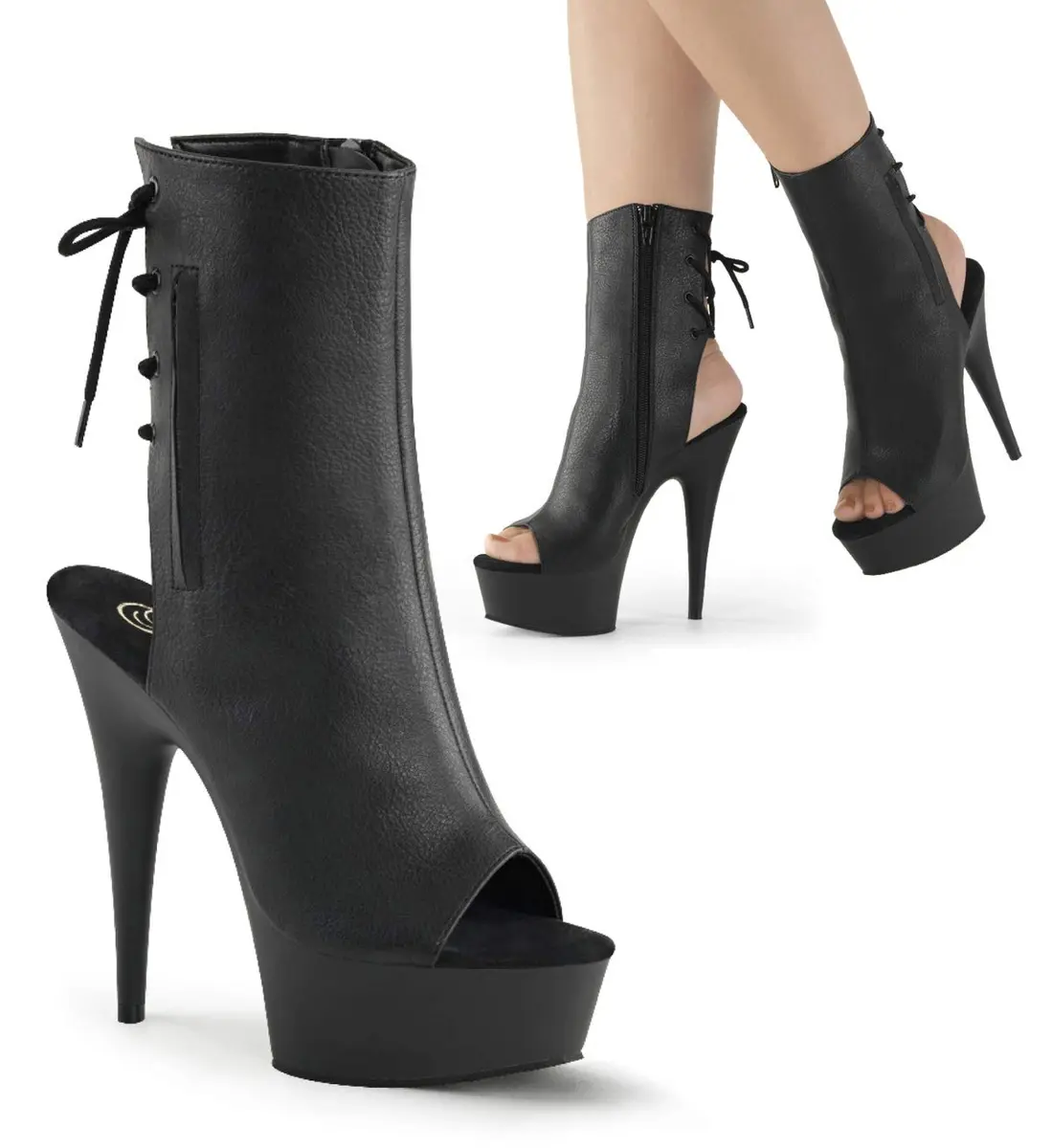 Pleaser Delight-1018 Boot, Black Polyurethane, Size 10 M US | 6" Heel & 1¾" Platform for Edgy Style - main product image