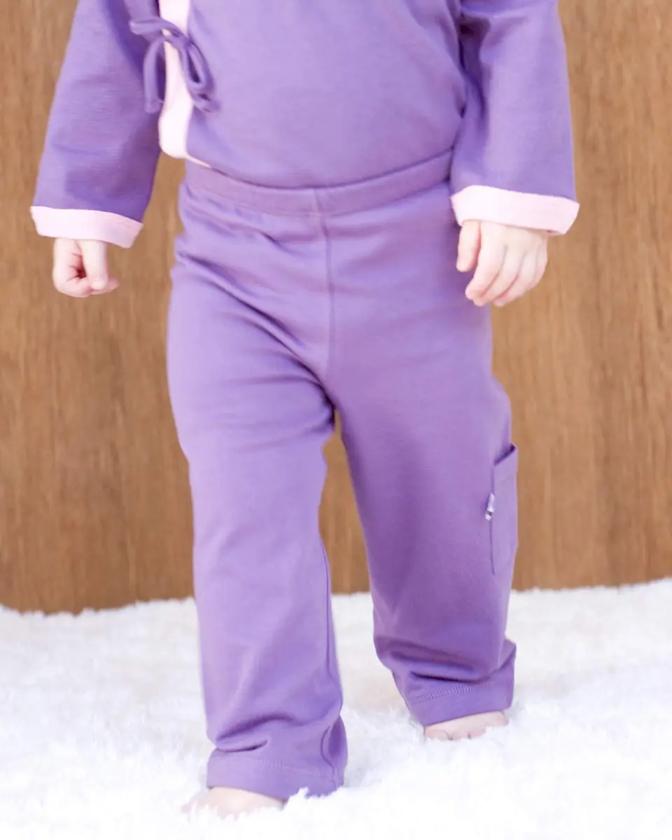 Babysoy Baby Girls' Soft Cozy Pants - Eggplant - 3-6 Months | Ultra-Soft, Recycled Fabric for Sensitive Skin - view 2