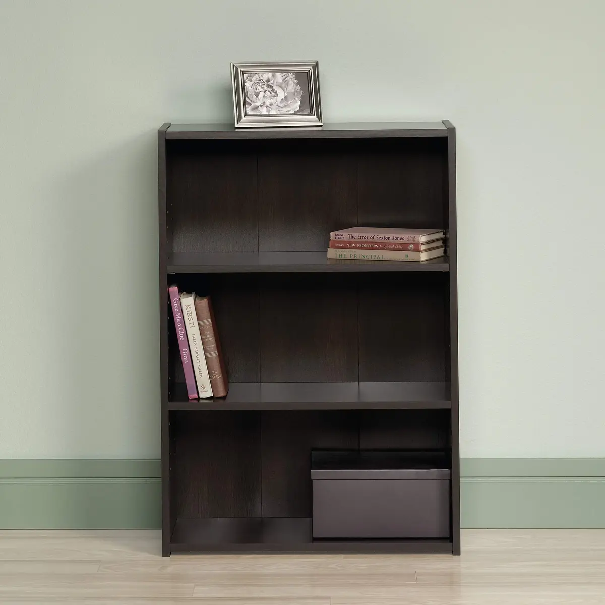 Sauder Beginnings 3-Shelf Bookcase in Med Wood Finish | Adjustable Shelves & Stylish Design - view 2