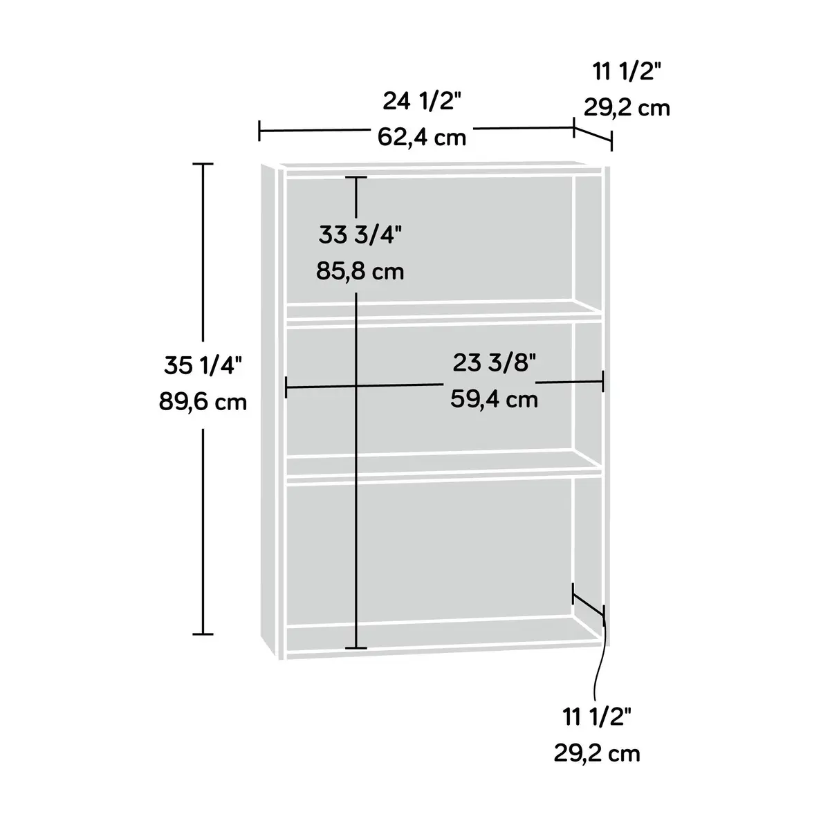 Sauder Beginnings 3-Shelf Bookcase in Med Wood Finish | Adjustable Shelves & Stylish Design - view 3