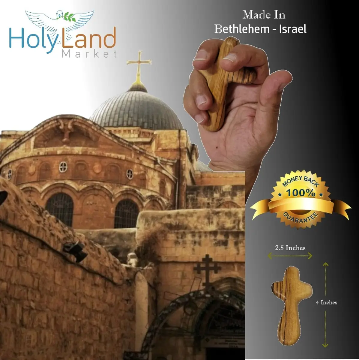 Holy Land Market Olive Wood Comfort Cross 4 Inch | Handcrafted Bethlehem Faith Symbol - view 8