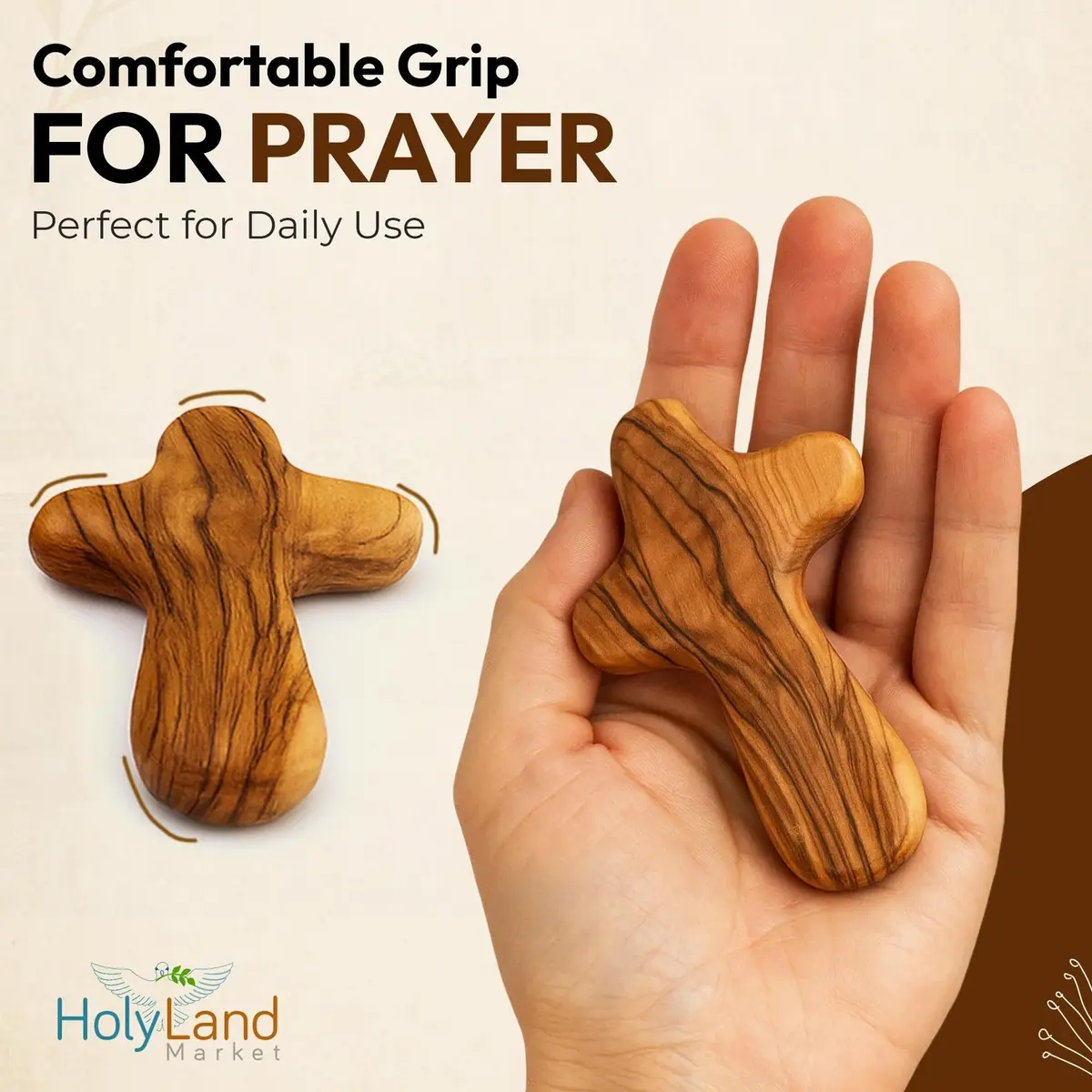 Holy Land Market Olive Wood Comfort Cross 4 Inch | Handcrafted Bethlehem Faith Symbol - view 2