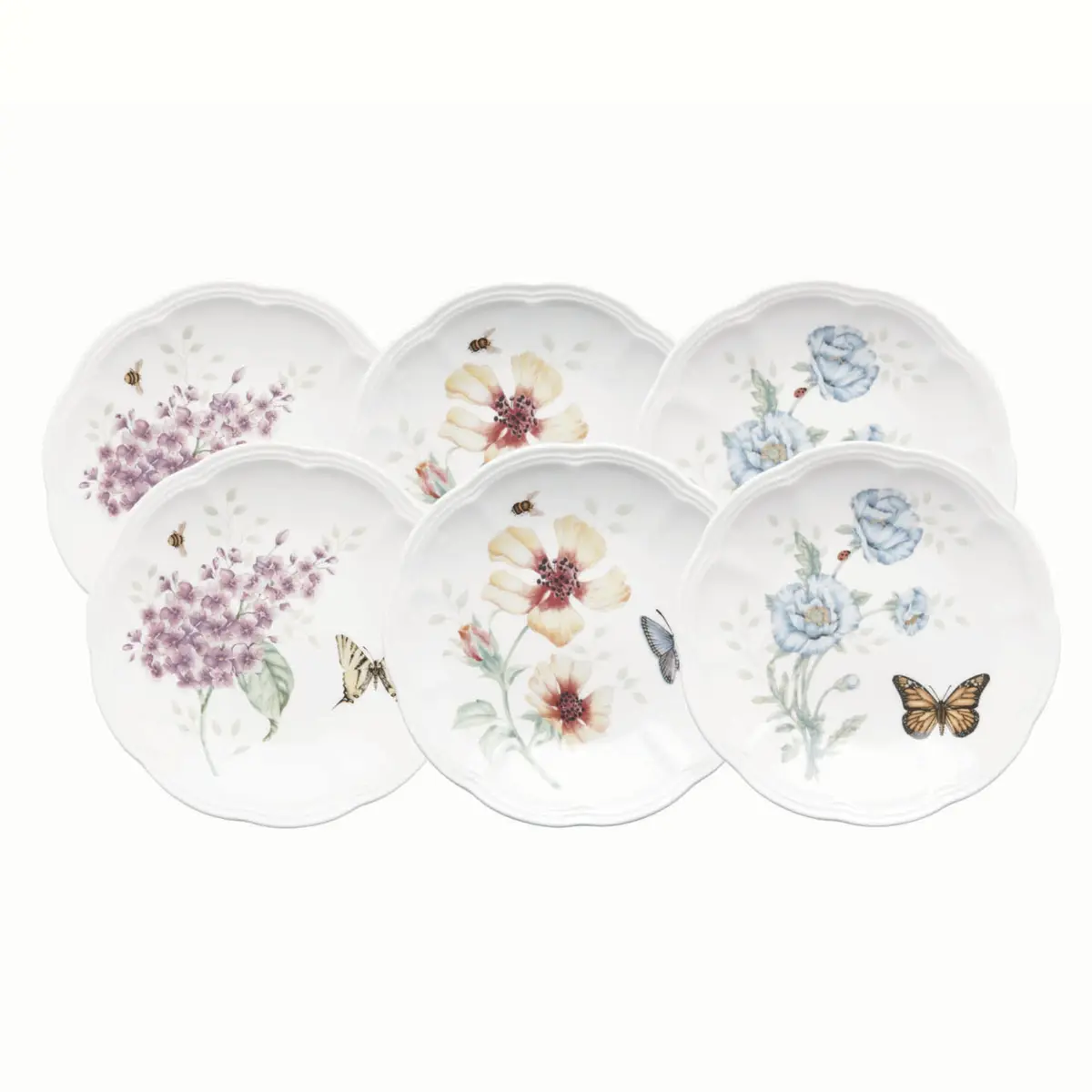 Lenox Butterfly Meadow 6-Piece Dessert Plate Set for 6 | Elegant Ceramic Dinnerware - main product image