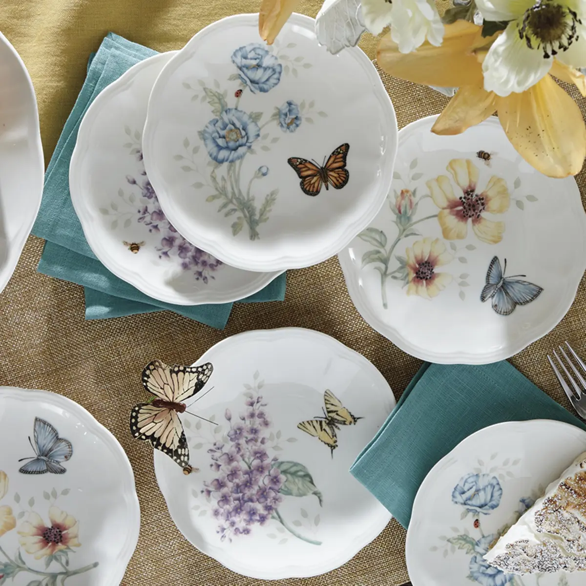 Lenox Butterfly Meadow 6-Piece Dessert Plate Set for 6 | Elegant Ceramic Dinnerware - view 5