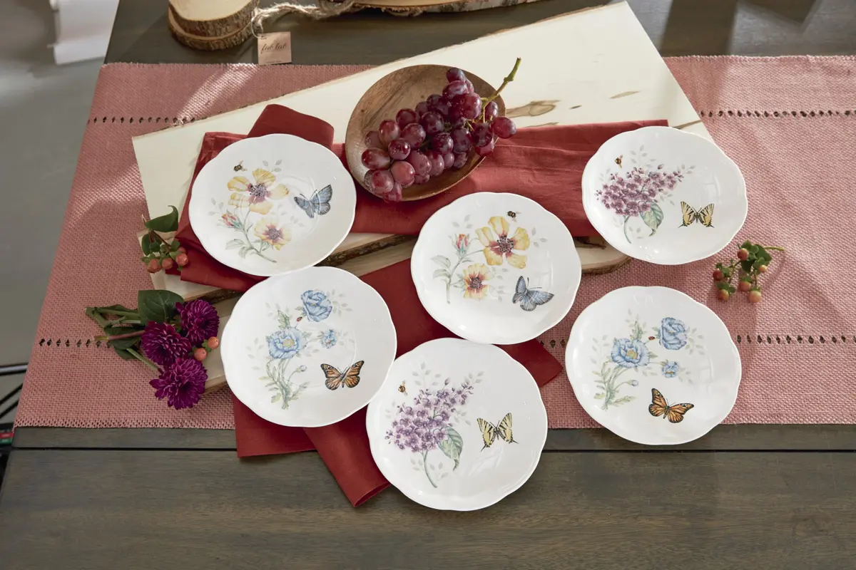 Lenox Butterfly Meadow 6-Piece Dessert Plate Set for 6 | Elegant Ceramic Dinnerware - view 6