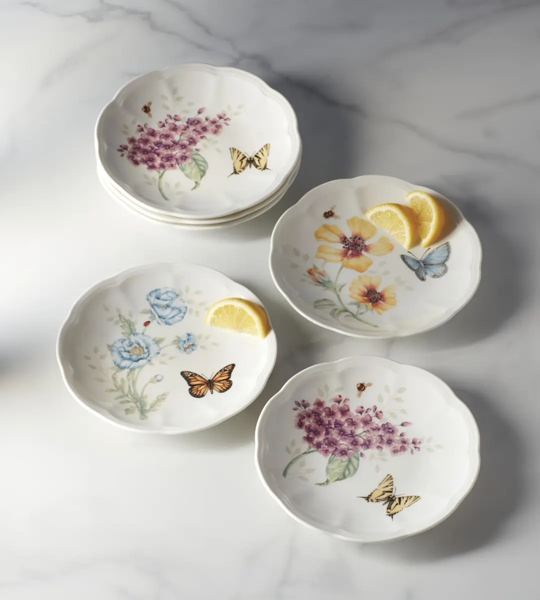 Lenox Butterfly Meadow 6-Piece Dessert Plate Set for 6 | Elegant Ceramic Dinnerware - view 3