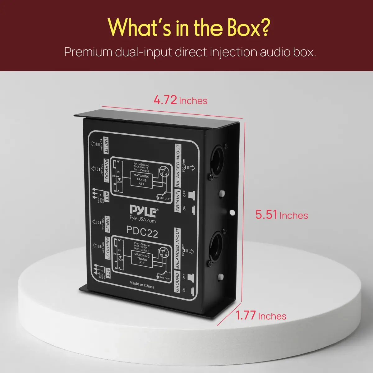 Pyle-Pro PDC22 Passive DI Box | 1/4 Inch Input to XLR Output Hum Eliminator with Attenuator - view 2