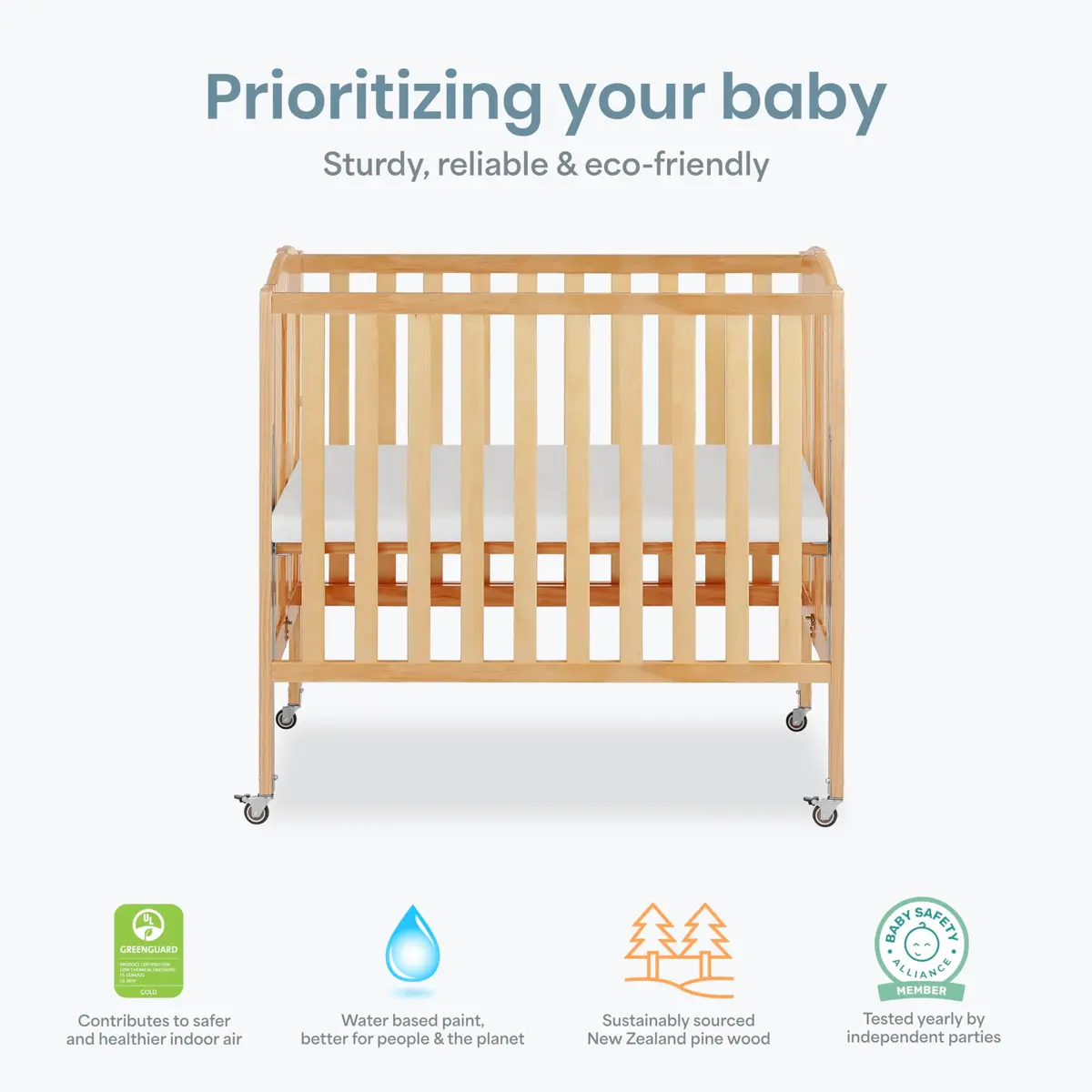Dream On Me 3-in-1 Portable Folding Crib in Natural | Safe, Stylish & GREENGUARD Gold Certified - view 5