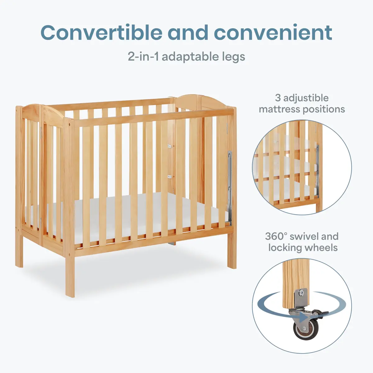 Dream On Me 3-in-1 Portable Folding Crib in Natural | Safe, Stylish & GREENGUARD Gold Certified - view 6