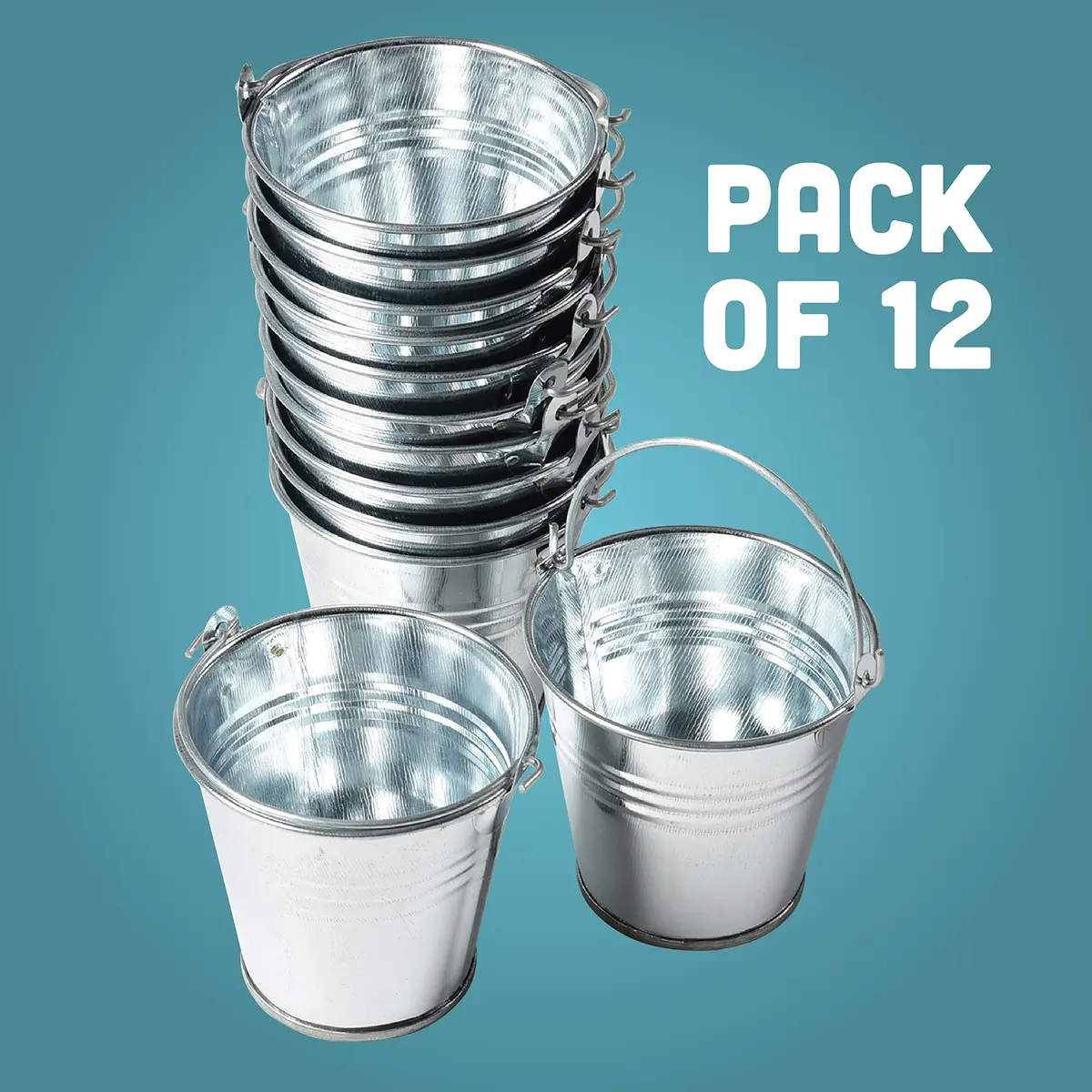 U. S. Toy Mini Metal Buckets Pack of 12 | Kids & Party Use, 2.5” Small Handle Buckets - view 5