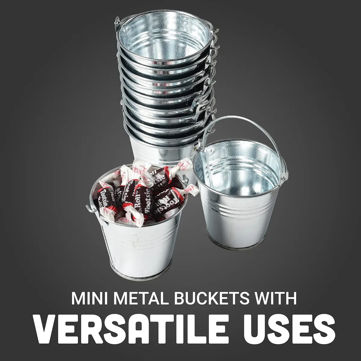 U. S. Toy Mini Metal Buckets Pack of 12 | Kids & Party Use, 2.5” Small Handle Buckets - view 2
