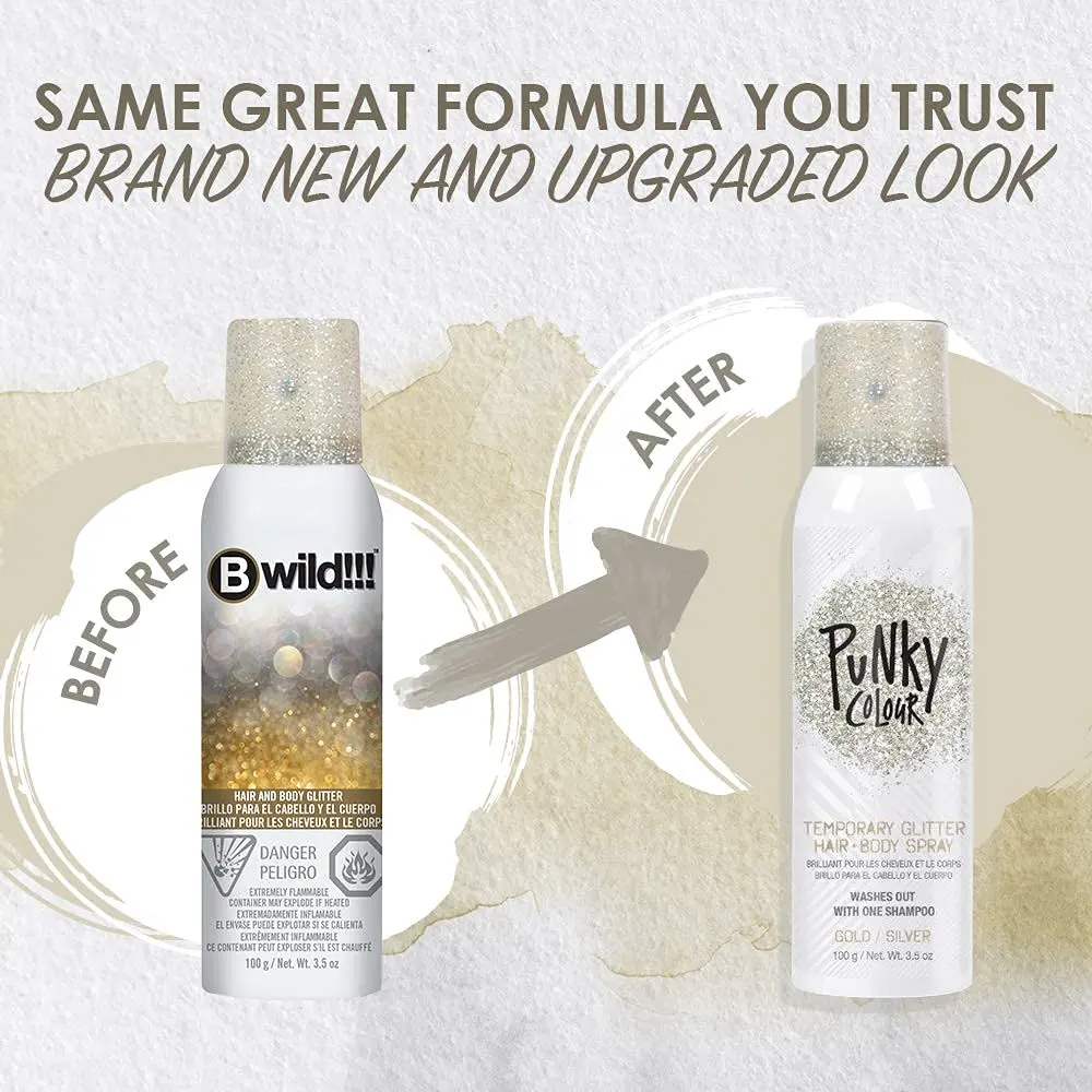 Jerome Russell Punky Colour Glitter Spray Gold/Silver | Shimmery Hair & Body Glitter, 3.5 oz - view 2