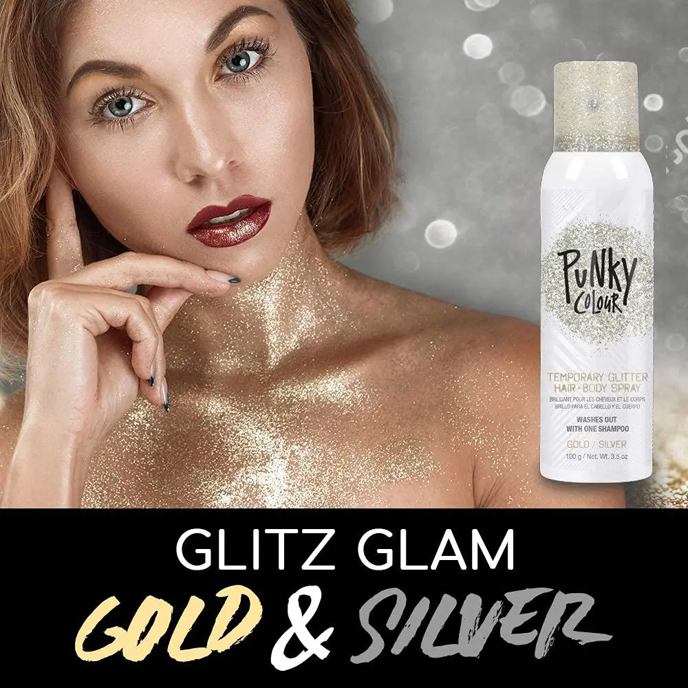 Jerome Russell Punky Colour Glitter Spray Gold/Silver | Shimmery Hair & Body Glitter, 3.5 oz - view 3