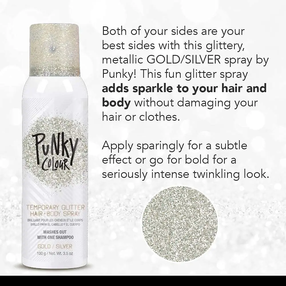 Jerome Russell Punky Colour Glitter Spray Gold/Silver | Shimmery Hair & Body Glitter, 3.5 oz - view 4
